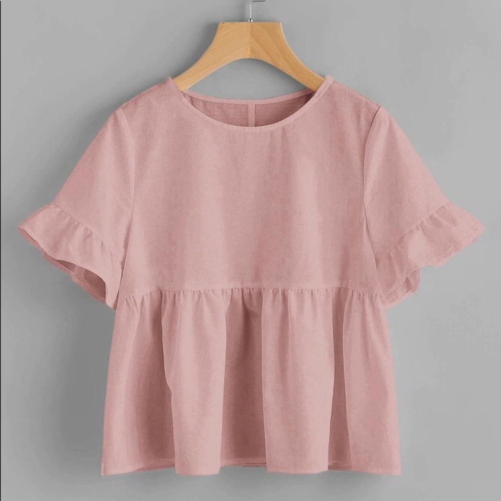 SHEIN Ruffle Cuff Solid Smock Top